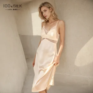 19MM 100% Real Silk Sexy Long Nightgown with Chest Pad Women Pajama Homewear Spaghetti Strap Dress Spring Summer Nigtdresshtdre - AliExpress Women's Sleep & Lounge