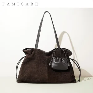 2025 Winter New Korean Style Vintage Suede Leather Saddle Bag Drawstring Wrinkled Leather Fashion Single Shoulder Handheld Bag - AliExpress Women's Handbags