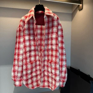 2026 Autumn New Women's Shirt Jacket Red White Checkered Jacket Top Loose Fit High Quality Simple Comfortable Versatile - AliExpress Shirts & Blouses