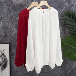 Elegant Aesthetic Bubble Texture Embroidered Heavyweight Fashionable Silk Shape Shirt Women  Silk Lantern Sleeve Top - AliExpress Shirts & Blouses