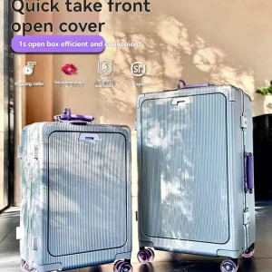 Front opening luggage with aluminum frame, ice skating wheel, leather suitcase, pull rod suitcase, women's suitcase, small suitc - AliExpress Luggage