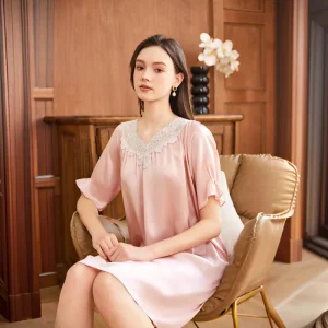 100% Natural Silk Sexy Camisole Mini Dress Short Sleeve Nightdress Lingerie Chemise Solid Sleepwear Lace V Neck Nightgown Pyjama - AliExpress Women's Sleep & Lounge