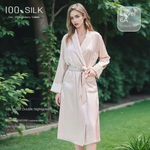 Luxury Women 19 Momme 100% Mulberry Silk Robe Elegant Long Nightgown Spring Summer Autumn Morning Robe - AliExpress Women's Sleep & Lounge
