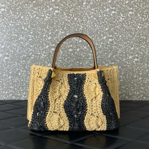Elegant Two-tone Wave Pattern Lafite Grass Tote Handbag for Women Large Capacity Shopping Bag Handheld Or Shoulder Carry - AliExpress Women's Handbags