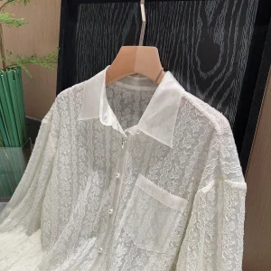 Delicate Lace See-through Shirt Women's Early Spring New Style Light Weight European Organza Long Sleeve Shirt Breathable - AliExpress Shirts & Blouses