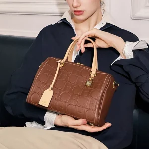 Vintage-Inspired Women's Solid Cowhide Tote Bags Embossed Geometric Patterns Gold-Toned Hardware - AliExpress Women's Handbags