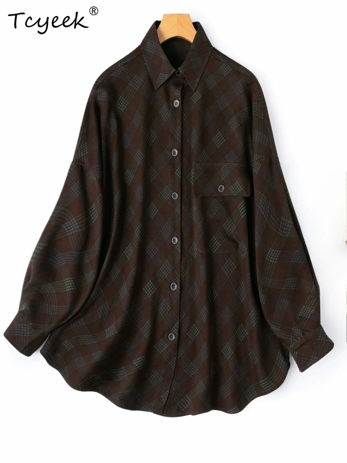Tcyeek 100% Mulberry Silk Shirt 2026 Summer Clothes Elegant Womens Blouses Long Sleeve Top Women Plaid Loose Fit Блузка Женская - AliExpress Shirts & Blouses