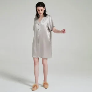 Women's Summer 100% Mulberry Silk Collarless Nightdress, Embroidered 19 MMI Loose Pajama Shirt Dress for Home Comfort Slwwpwear - AliExpress Women's Sleep & Lounge