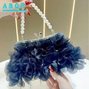 Dinner Handbag 3D Three-dimensional Flower Shape Diamond Dinner Party Women's Handbag Pearl Chain Women's Shoulder Crossbody Bag - AliExpress Women's Handbags