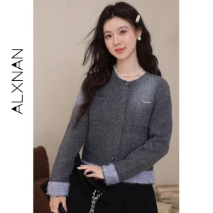 ALXNAN Women Winter Knit Cardigan Vintage Long Sleeve Contrast Sweater Warm Casual Fashion Crew Neck Long Sleeve Sweaters L60136 - AliExpress Sweaters&Jumpers