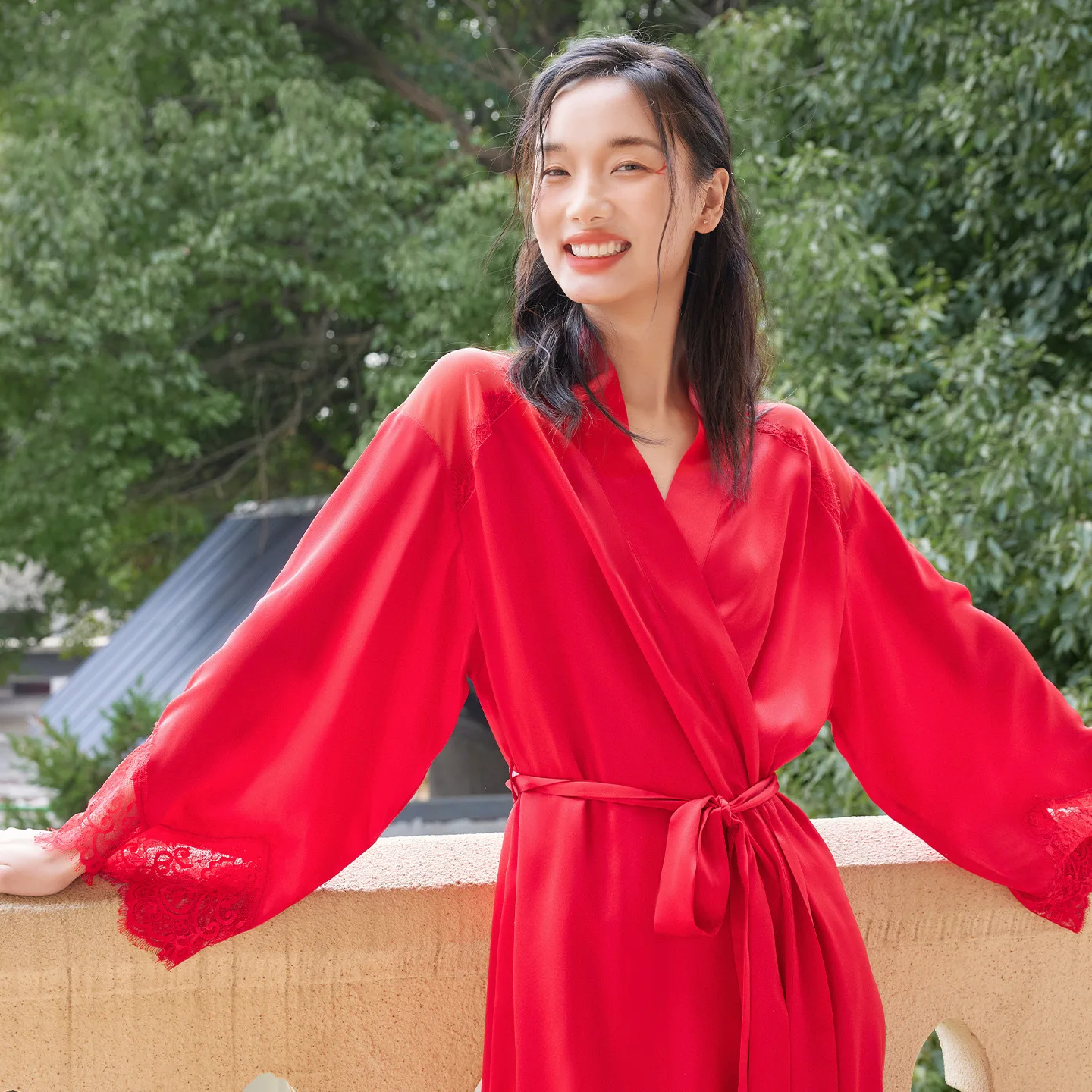 Women 19MM 100% Mulberry Silk Robe Summer Red Lace Belted Wrap Bathrobe Vintage Elegant Night Gown Bridal Morning Robe Nightwear - AliExpress Women's Sleep & Lounge