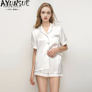 AYUNSUE 100% Silk Woman Pajama Sets Short Sleeve Tops Short Pants Summer Womens Matching Sets Comfortable Pajamas for Women 잠옷 - AliExpress Women's Sleep & Lounge