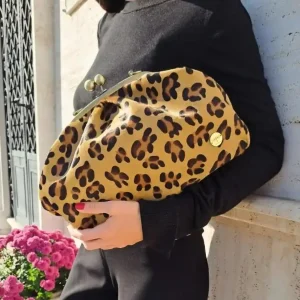 LOST IN VINTAGE Leopard Print Leather Ball Bronze Gold Frame Bags Kiss-lock Large Purse Evening Clutch Puffy Bags 35x25x10cm - AliExpress Women's Handbags