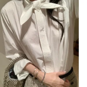 Early Spring 2026 HEIDD Casual Long Sleeve Embroidered  Knot Decorative Shirt Elegant Style Cotton Fabric Women's Shirt - AliExpress Shirts & Blouses
