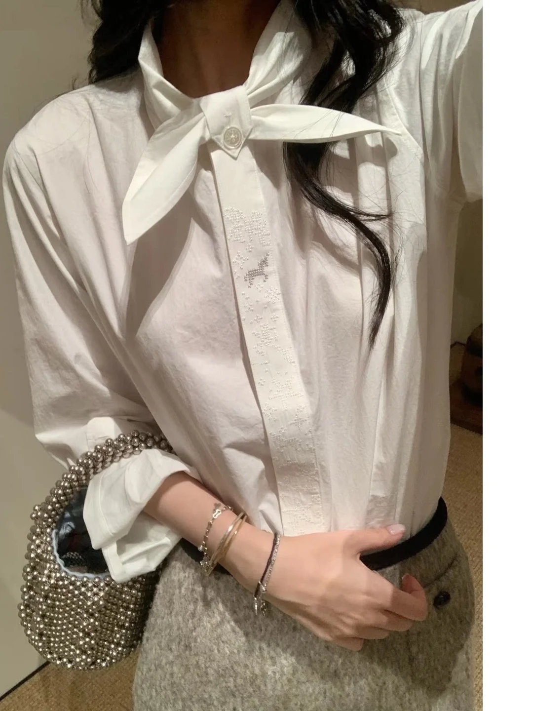 Early Spring 2026 HEIDD Casual Long Sleeve Embroidered Knot Decorative Shirt Elegant Style Cotton Fabric Women's Shirt - AliExpress Shirts & Blouses
