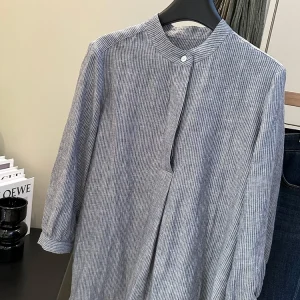 Elegant Casual Linen Shirt round Neck Half Open Front Seven Sleeve Striped Women's Top Comfortable Loose Fit Anti-Wrinkle - AliExpress Shirts & Blouses