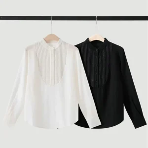 High Quality Women's 2026 Autumn Winter New Stand-up Collar Bead Chain Wool Long Sleeve Shirt - AliExpress Shirts & Blouses