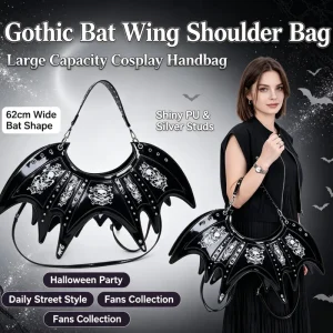 Halloween Gothic Bat Wing Shoulder Bag Black PU Leather Skull Print Punk Crossbody Cosplay Fun Handbag Purse, Holiday Party Gift - AliExpress Women's Handbags