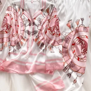 New White Powder Printed High end 100%  Silk Nightwear  Long Sleeve Thin Home Clothing - AliExpress Women's Sleep & Lounge