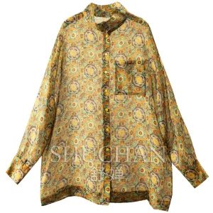 Dunhuang Brocade Painting Blouse Loose Baoxianghua 100% Natural Silk Eugen Yarn Cutting Sleeve Shirt Women's 96M3 - AliExpress Shirts & Blouses