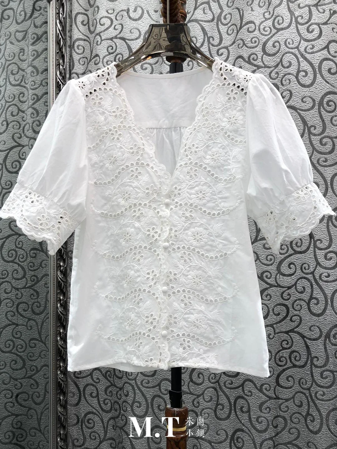Lace Shirt Women's V-neck Bubble Sleeve Embroidered Hollow out Netting Long Sleeve Top Fashionable Versatile Color Blouse - AliExpress Shirts & Blouses