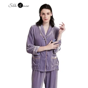 Women's Fashion Autumn/Winter New 18% Natural Mulberry Silk Velvet Elegant Purple Series Long Sleeve Home Clothes Two Piece Set - AliExpress Women's Sleep & Lounge