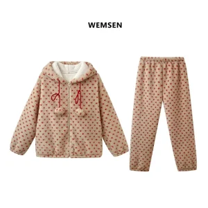 Women's Fashion Autumn Winter Flannel Thickened Coral Fleece Home Wear, Hooded Pajamas and Long Pants Warm Comfort Home Wear Set - AliExpress Women's Sleep & Lounge
