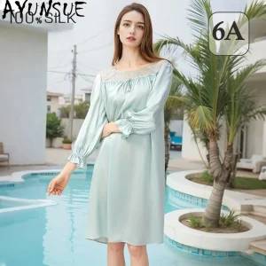 AYUNSUE 100% Mulberry Silk Pijama Feminino 16MM Silk Court Style Spring and Summer Pajamas Nighty for Ladies Пижама Женская - AliExpress Women's Sleep & Lounge