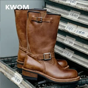 KOWM Cowhide Hiking shoes Brown trekking boots men Engineer's boots workwear goodyear shoes trendy women shoes walking sneakers - AliExpress Sneakers