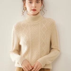 High-Neck Fold-Collar Cable-Knit Pullover Women's 100% Cashmere Classic Style Sweater Autumn Winter Warm Soft Knitted Inner Wear - AliExpress Sweaters&Jumpers