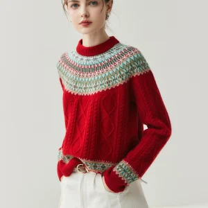 Red f High Collar Knitted Sweater Women's Faionable Vintage Warm Camere Knitwear Feifei Island Embroidery Top - AliExpress Sweaters&Jumpers