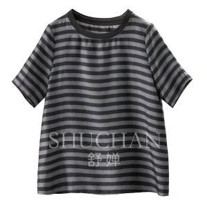 French Contrast Color Striped natural Silk Double Joe Short Sleeve T-Shirt Women's 48W2 blusas mujer de moda 2026 verano - AliExpress Shirts & Blouses