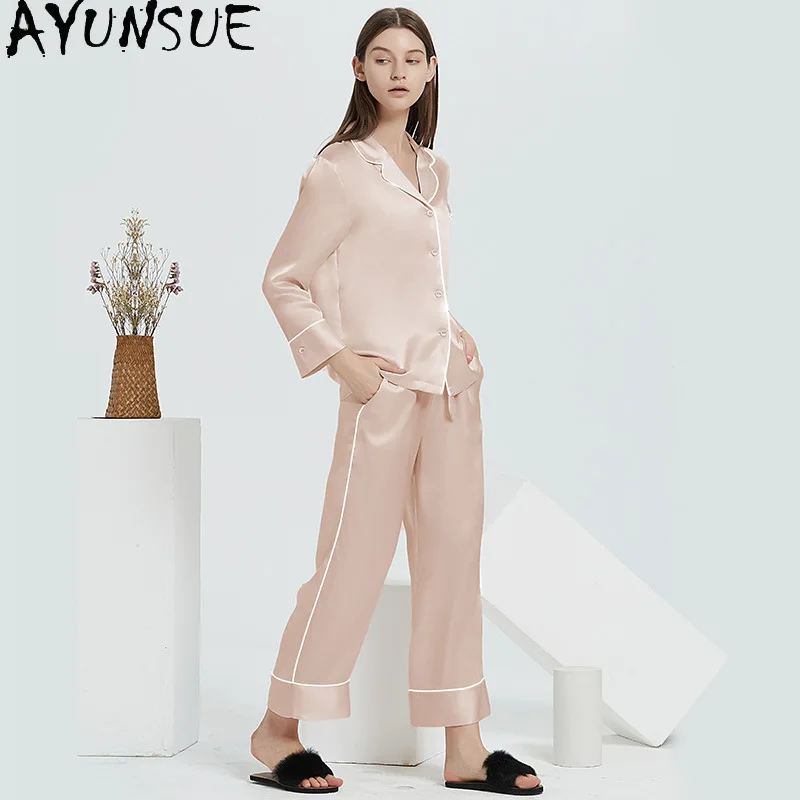 AYUNSUE 100% Mulberry Silk Pajamas for Women 22MM Silk Night Wear Female 2026 Spring and Summer Sleepwear Set Пижама Женская - AliExpress Women's Sleep & Lounge