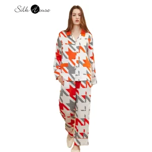100% Natural Mulberry Silk Sleepwear Two-piece Set Fashionable Contrasting Color Thousand Bird Grid Printed Sleepwear Set - AliExpress Women's Sleep & Lounge