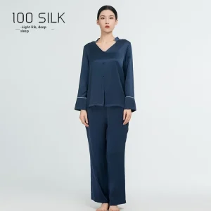 V Neck Women's 100% Real Silk Pyjamas Homewear Set Spring and Autumn Chemise Pajamas Nightwear Long-Sleeved Cardigan Loungewear - AliExpress Women's Sleep & Lounge