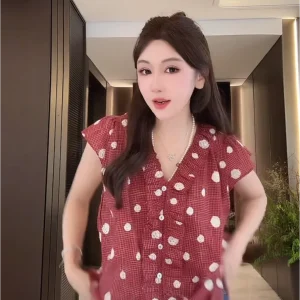 Faionable Pure Cotton ort Sve Polka Dot irt Jaet Summer New Arrival Red And White Cheered Loose Fit Women's Blouse - AliExpress Shirts & Blouses