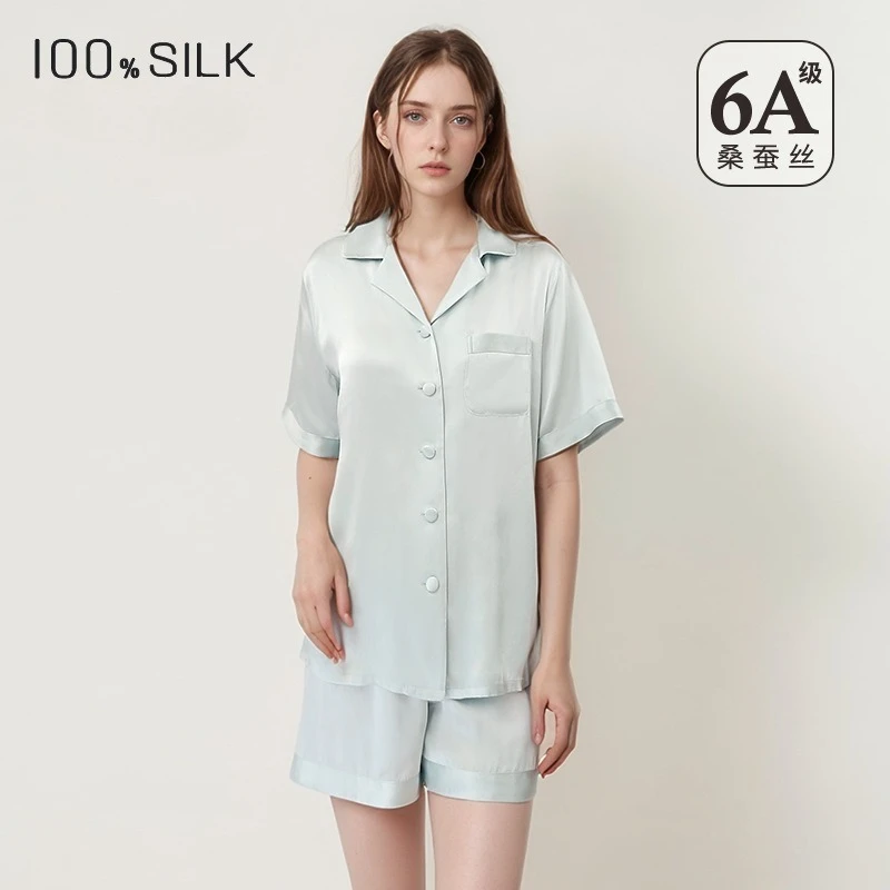 2026 Summer Women's 100% Mulberry Silk Pajamas Set Short Sleeves Shorts Stylish Lounge Wear Outdoor Wear Home L Size 2 Pieces - AliExpress Women's Sleep & Lounge