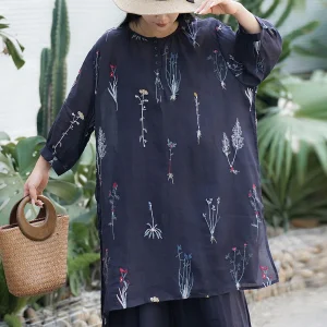 Miaowei Wind Bell Grass High-End Embroidered Flax Women's Loose Long Shirt Mid-Length Sleeveless Top round Neck Button Detail - AliExpress Shirts & Blouses