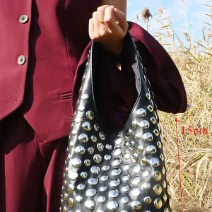 UGALS Dark Punk Metal Rivet Bucket Bag Fashionable Versatile Underarm Tote Bag British Style Single Shoulder Handbag for Youth - AliExpress Women's Handbags