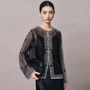 Annibycn Silk Women's Sun Protection Shirt Embroidered round Neck Spring Summer Thin Straight Cut Long Sleeve Business Casual - AliExpress Shirts & Blouses
