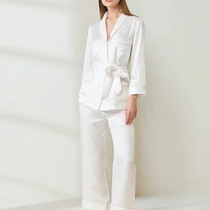 Houndstooth Jacquard 19MM Real Mulberry Silk Women's Lace-up Pajama Long Sleeve Trousers Pajamas Suit Casual Cardigan Home Wear - AliExpress Women's Sleep & Lounge
