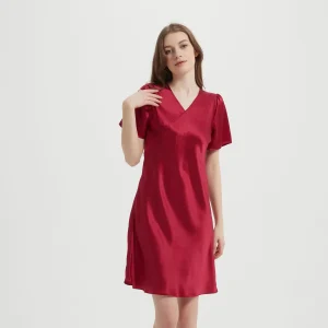 Pure Silk Elegant Smock Nightgown 100% Mulberry Silk Nigithshirt Sleepwear V Neck Short Sleeve Summer Nightdress Homewear Pajama - AliExpress Women's Sleep & Lounge