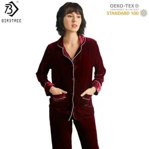 BirdTree, OEKO-TEX, 6A Silk Velvet Elegant Pajamas Set, Women's Home Thicken Full Sleeve Warmth Clothes, 2025 New P5D925JF - AliExpress Women's Sleep & Lounge
