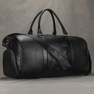 Fashion New Design Leather Travel Bag Soft Cowskin Duffle Bag Black Travel Duffle bag Weekend Bag of men women luggage bag 50 cm - AliExpress Travel Bags