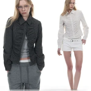 Sweet Letter Korean College Style Plaid Long Sleeve Shirt Women's Waist Cinched Pleated Top Breathable Cotton Casual Shirt - AliExpress Shirts & Blouses