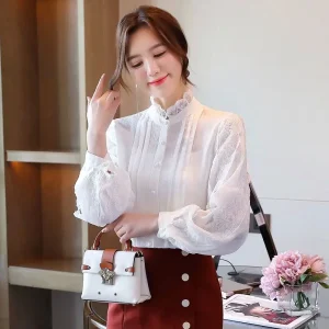 Ele White Women Chiffon irt Long Sve Autumn New French Sle Cleanfit Poly Fabric A-Line Sve Thin Non-Stretch ort - AliExpress Shirts & Blouses