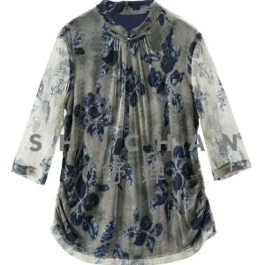 5A Gupta Double-layer Knitted Silk Stand-up Collar Five-quarter Sleeve Mesh T-shirt Women's 18W6 - AliExpress Shirts & Blouses