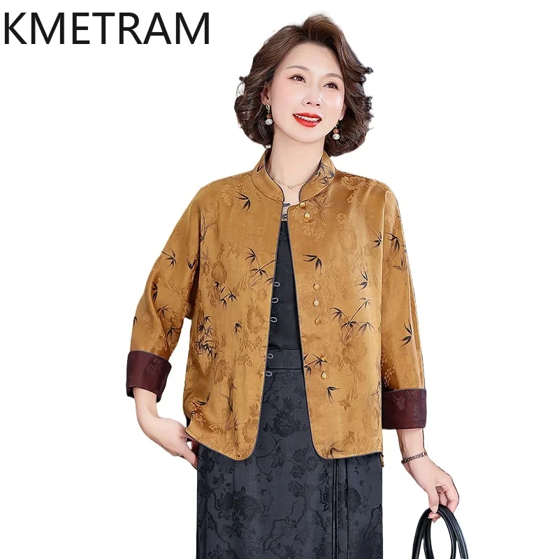 KMETRAM 100% Mulberry Silk Xiangyunsha Women Shirt 2026 Spring High-end Chinese-style Bamboo Print Long-sleeved Shirt Ropa Mujer - AliExpress Shirts & Blouses