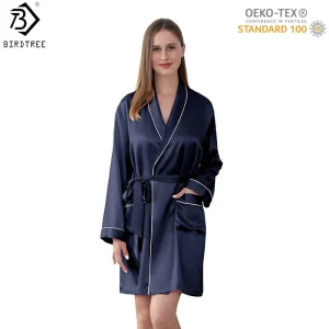 BirdTree,OEKO-TEX,19MM 100% Real Silk Night-Robe,Women V Neck Full Sleeve,Elegant Belt Homewear Pajamas Robe,2026 New T61108JF - AliExpress Women's Sleep & Lounge