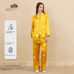 Luxury 19MM Mulberry Silk Pajama Set Women 100% Real Silk Cardigan Long Sleeve Pants Elegant Homewear All Seasons Loungewear - AliExpress Women's Sleep & Lounge